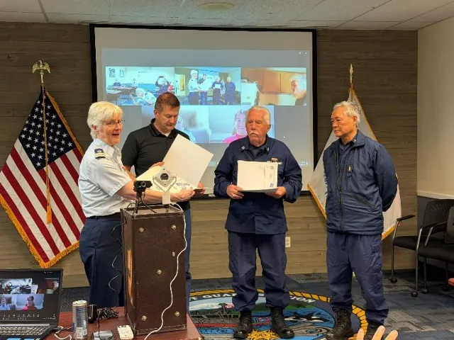 Bellingham, Wash – Flotilla members receive awards. US Coast Guard photo by Mike Hayner.