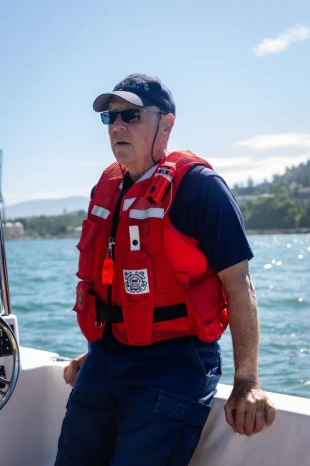 Bellingham Bay, Wash. — Standing watch during a summer patrol. U.S. Coast Guard Auxiliary photo.