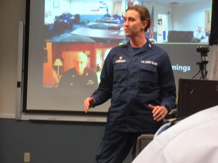 Bellingham, Wash. – LTJG Katya Armbrecht speaking at the October Flotilla meeting. US Coast Guard photos by Peter Border