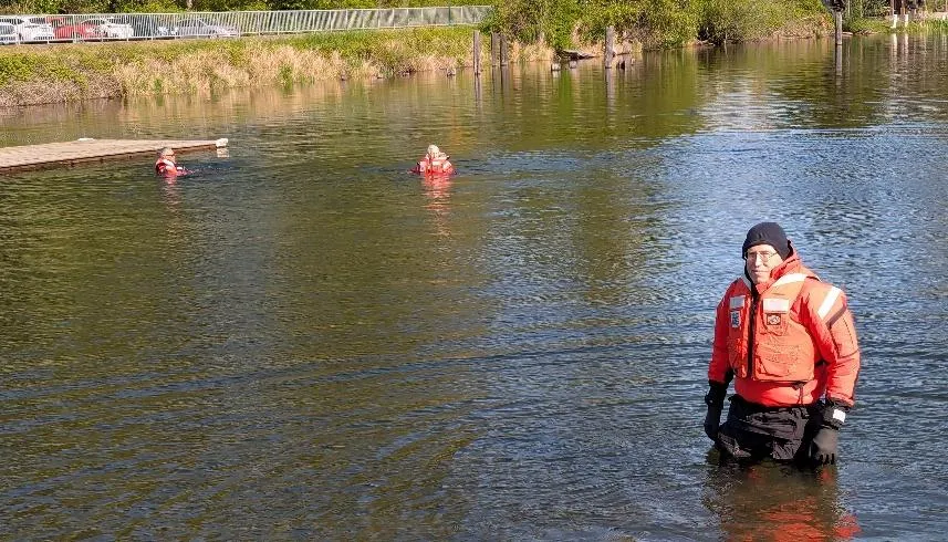 Bellingham, Wash – Flotilla crew members performing the annual PPE “swim” test. US Coast Guard photo by Steve Bell.