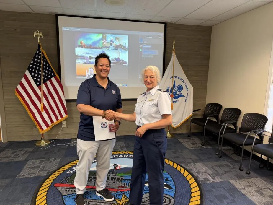 Bellingham, Wash. — A Flotilla 11 member is recognized during a flotilla meeting. U.S. Coast Guard Auxiliary photo.