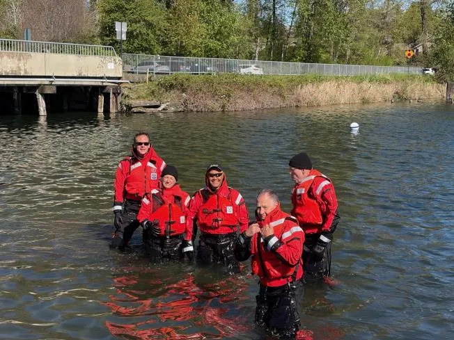 Bellingham, Wash. — Five Boat Crew complete the annual in-water PPE swim. U.S. Coast Guard Auxiliary photo.